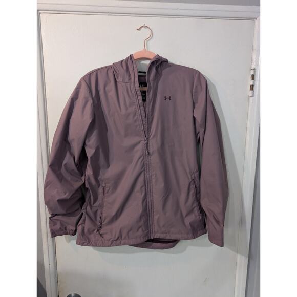 Under Armour Women's Windbreaker Hooded Jacket Mauve Dusty Rose Mesh Lined Full - Picture 2 of 8